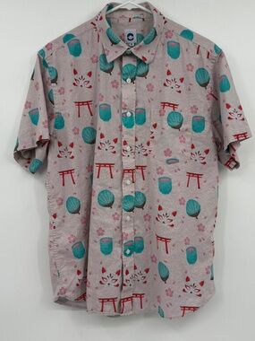 From Studio Kay Top Women XL Pink Ghibli In Bloom Button Up Short Sleeve Linen